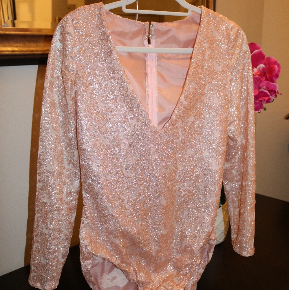 One of a kind pink glitter sequin bodysuit